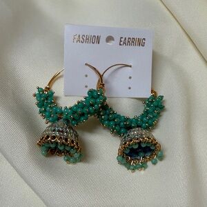New Elegant Green turquoise Beaded Hoop Earrings jhumki #793